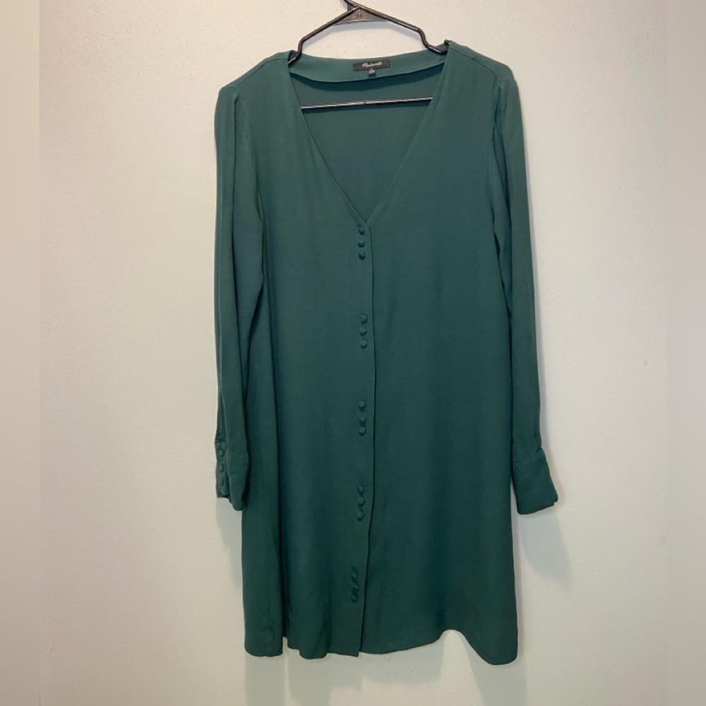 Madewell Long Sleeve Button Front Novel Dress in Green